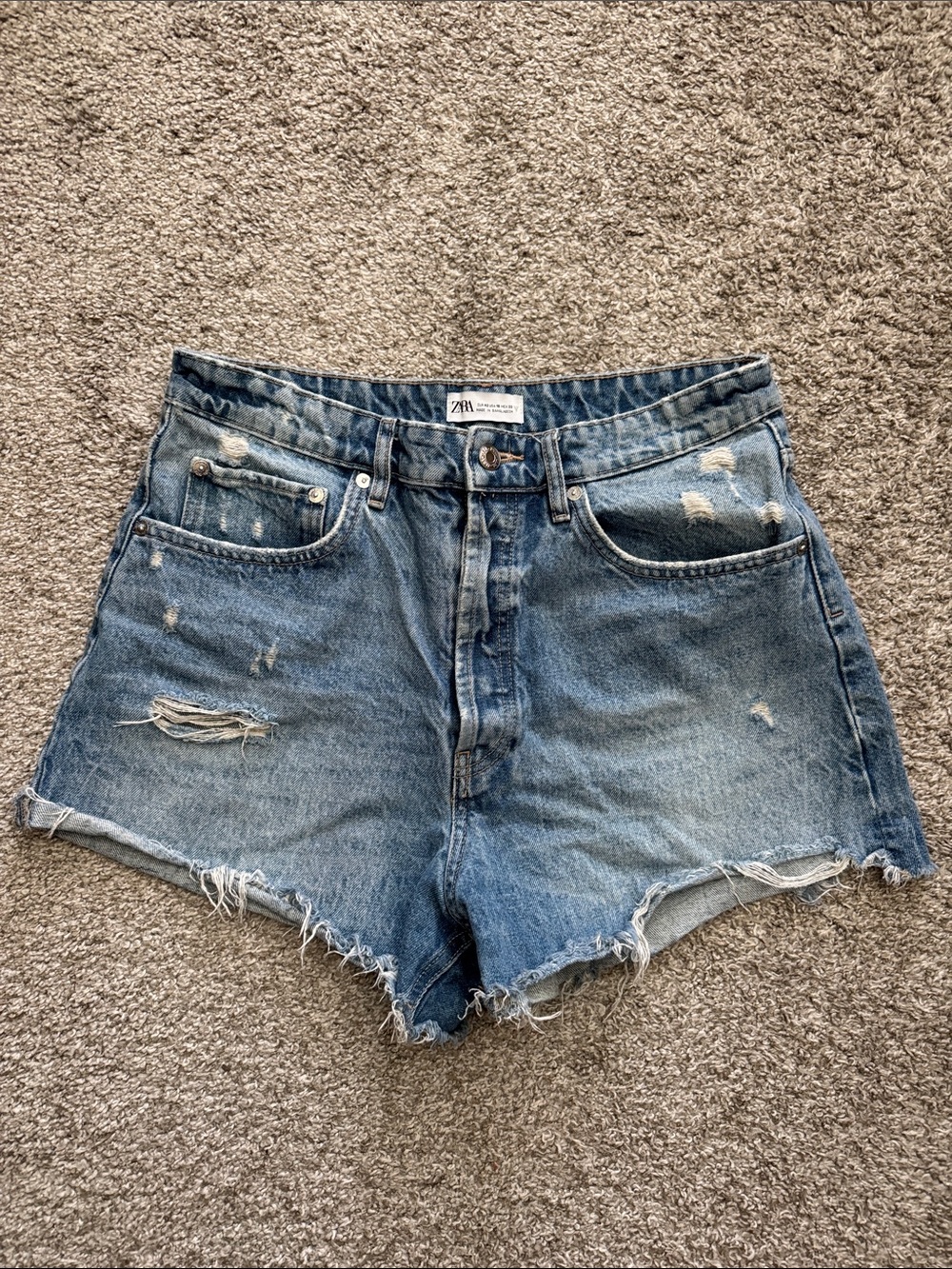 Zara Light Blue Distressed Cutoff Denim Shorts